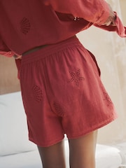 Coral Pink Broderie Cut Out Mini Shorts - Image 3 of 8