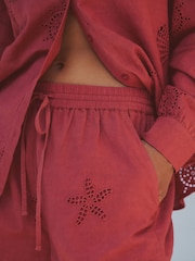 Coral Pink Broderie Cut Out Mini Shorts - Image 5 of 8