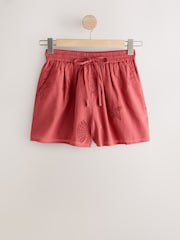 Coral Pink Broderie Cut Out Mini Shorts - Image 6 of 8