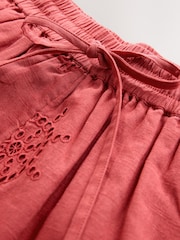 Coral Pink Broderie Cut Out Mini Shorts - Image 7 of 8
