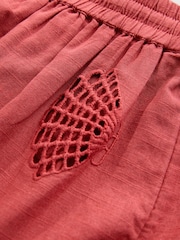 Coral Pink Broderie Cut Out Mini Shorts - Image 8 of 8