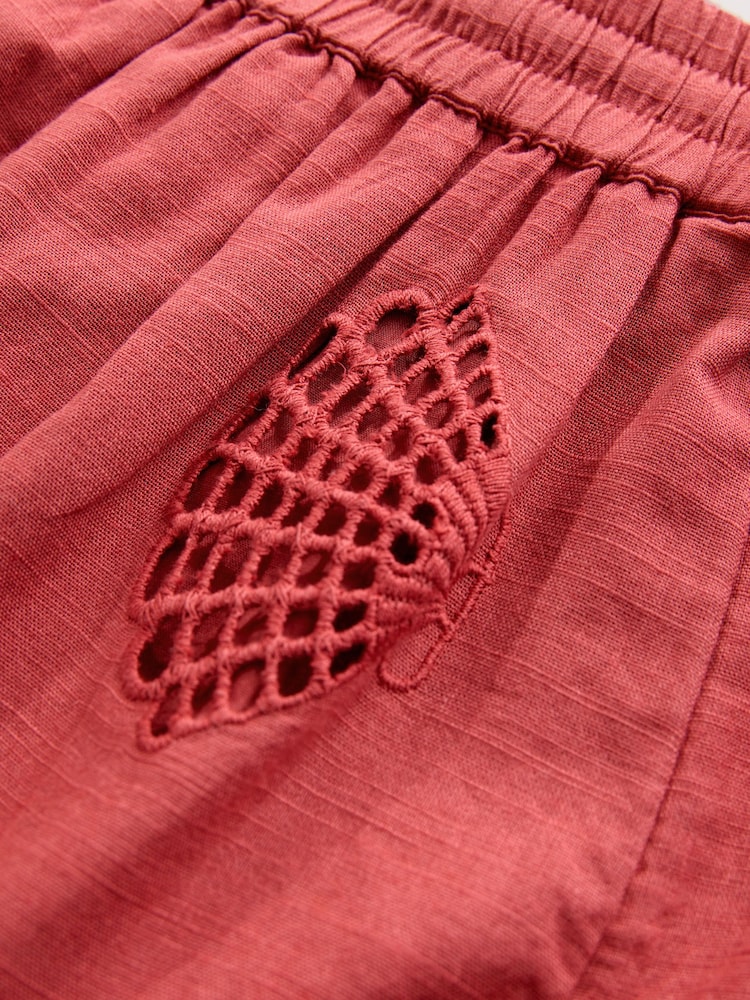 Coral Pink Broderie Cut Out Mini Shorts - Image 8 of 8
