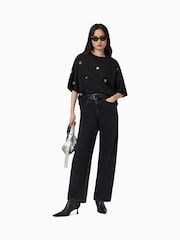 AllSaints Black Amelie Embroidery T-Shirt - Image 3 of 7