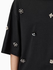 AllSaints Black Amelie Embroidery T-Shirt - Image 4 of 7