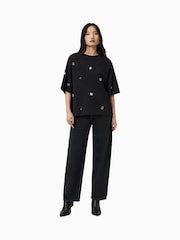 AllSaints Black Amelie Embroidery T-Shirt - Image 5 of 7