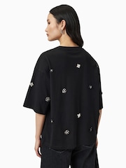 AllSaints Black Amelie Embroidery T-Shirt - Image 6 of 7