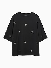 AllSaints Black Amelie Embroidery T-Shirt - Image 7 of 7