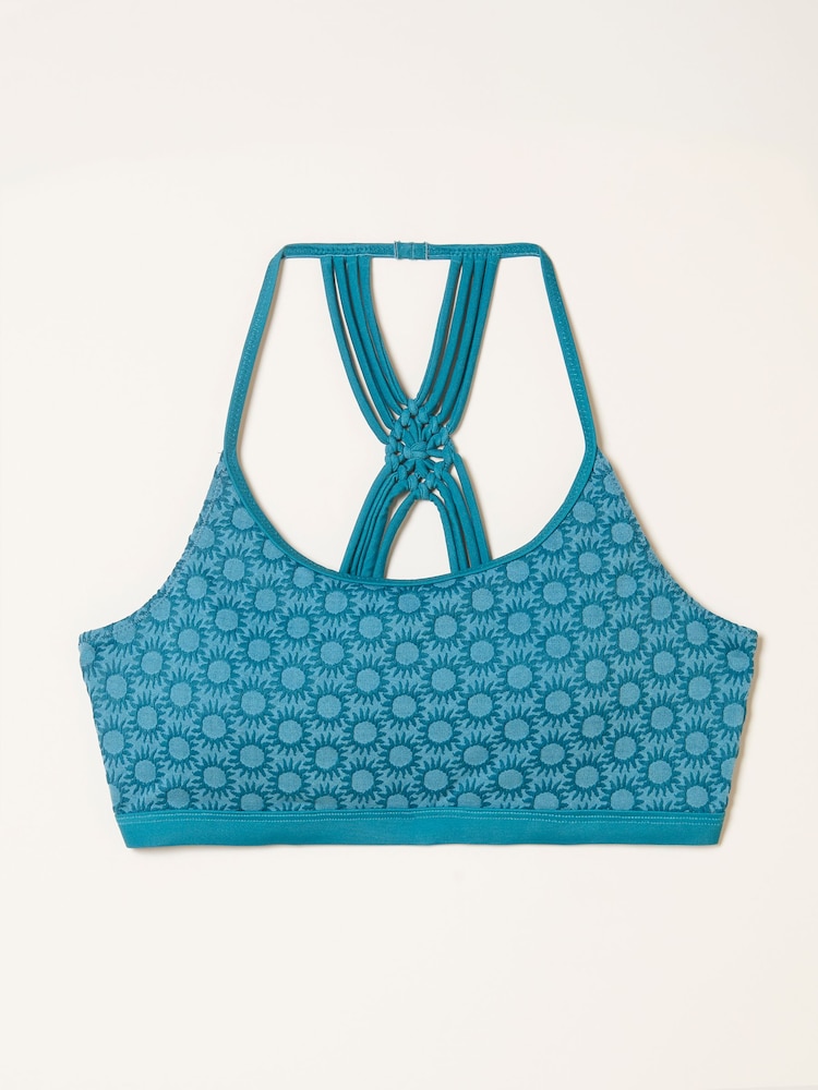 FatFace Roan Teal Blue Sun Jacquard Macrame Bikini Top - Image 6 of 6