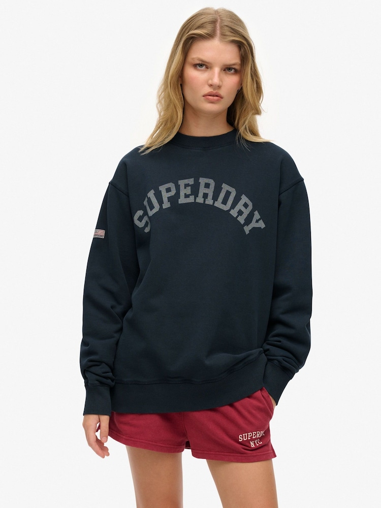 Superdry Blue Athletic Essentials Slouchy Crew Sweatshirt - Image 1 of 5
