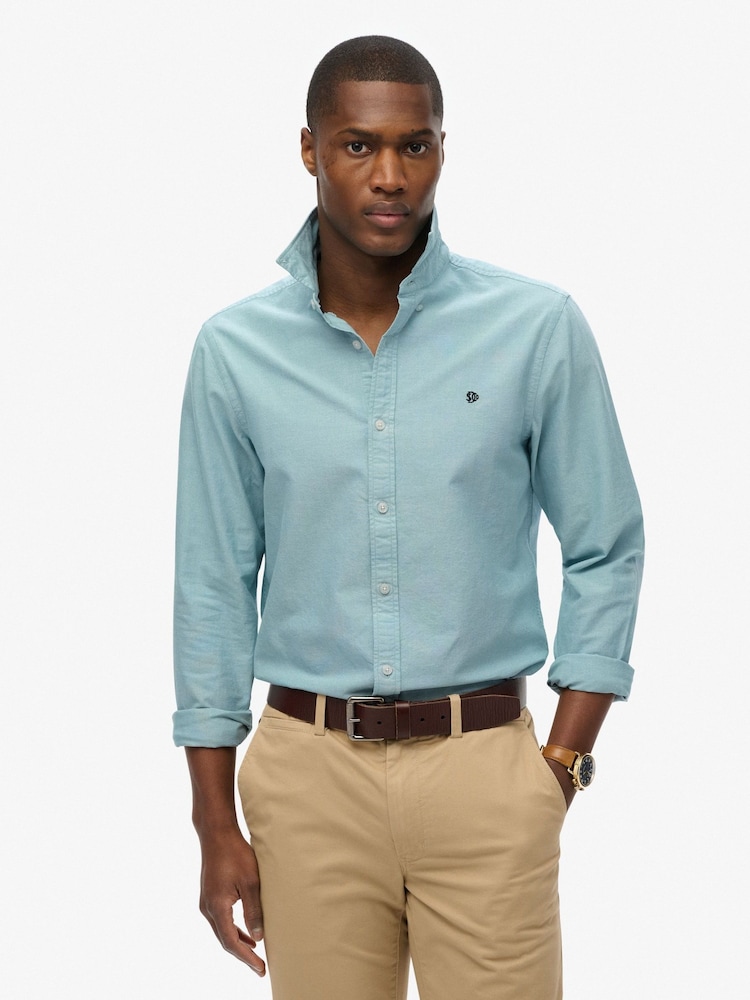 Superdry Blue Classic Oxford Long Sleeve Shirt - Image 1 of 6