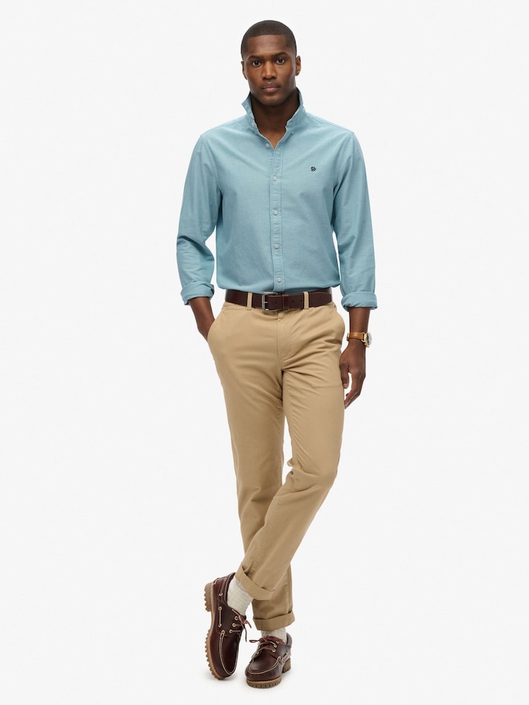 Superdry Ombre Blue Classic Oxford Long Sleeve Shirt - Image 1 of 5 Superdry Ombre Blue Classic Oxford Long Sleeve Shirt - Image 1 of 5