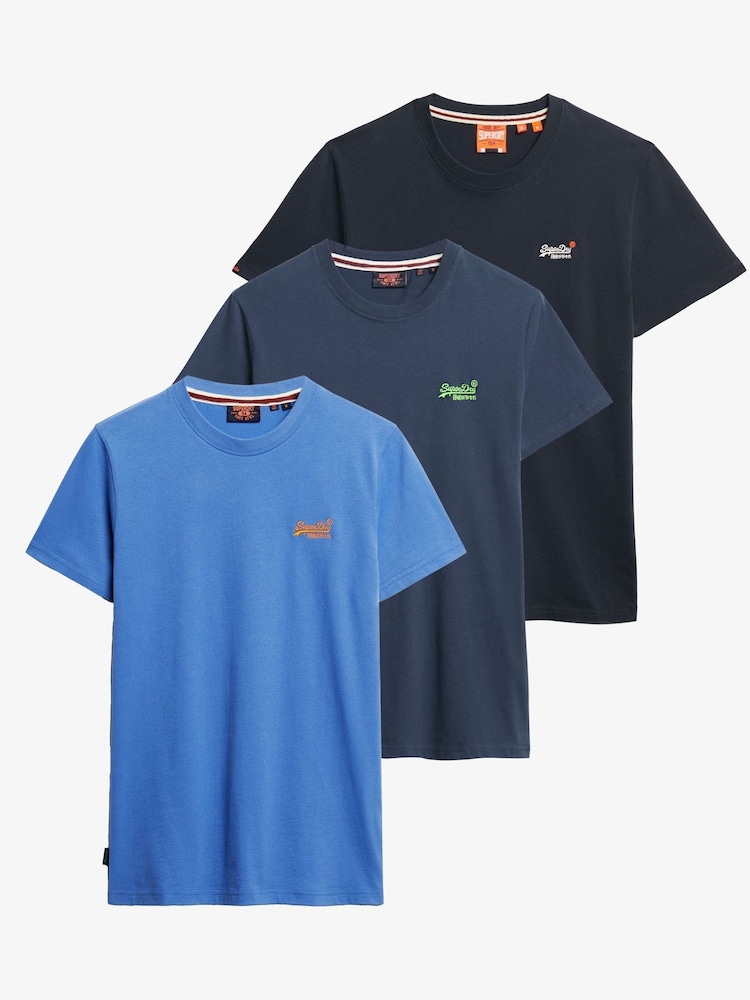 Superdry Blue Cotton Essential Logo T-Shirts 3 Pack - Image 1 of 4