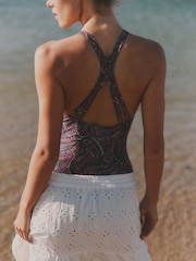 FatFace Purple Paisley Hope Macrame Swimsuit - Image 4 of 7