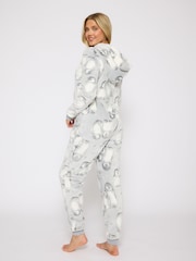 Loungeable Grey Penguin Luxury  Fleece All in one - Image 2 of 6