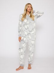 Loungeable Grey Penguin Luxury  Fleece All in one - Image 5 of 6