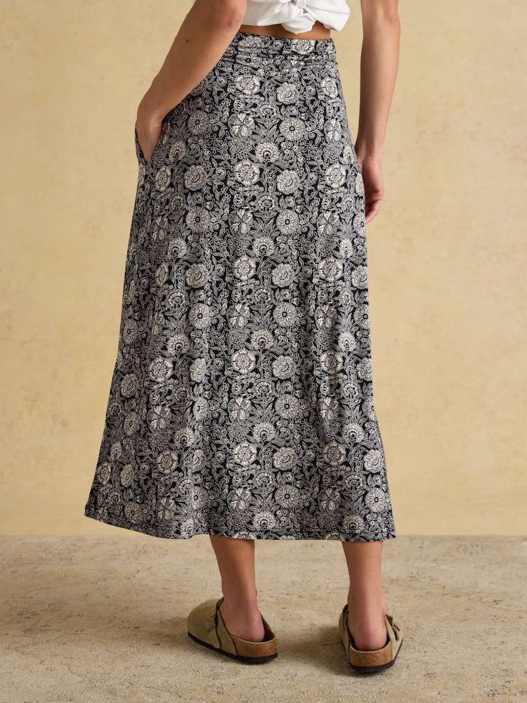 أسود زهور - Joules Nia Jersey Midi Skirt - صورة 1 من 9