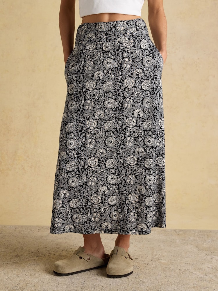 أسود زهور - Joules Nia Jersey Midi Skirt - صورة 2 من 9