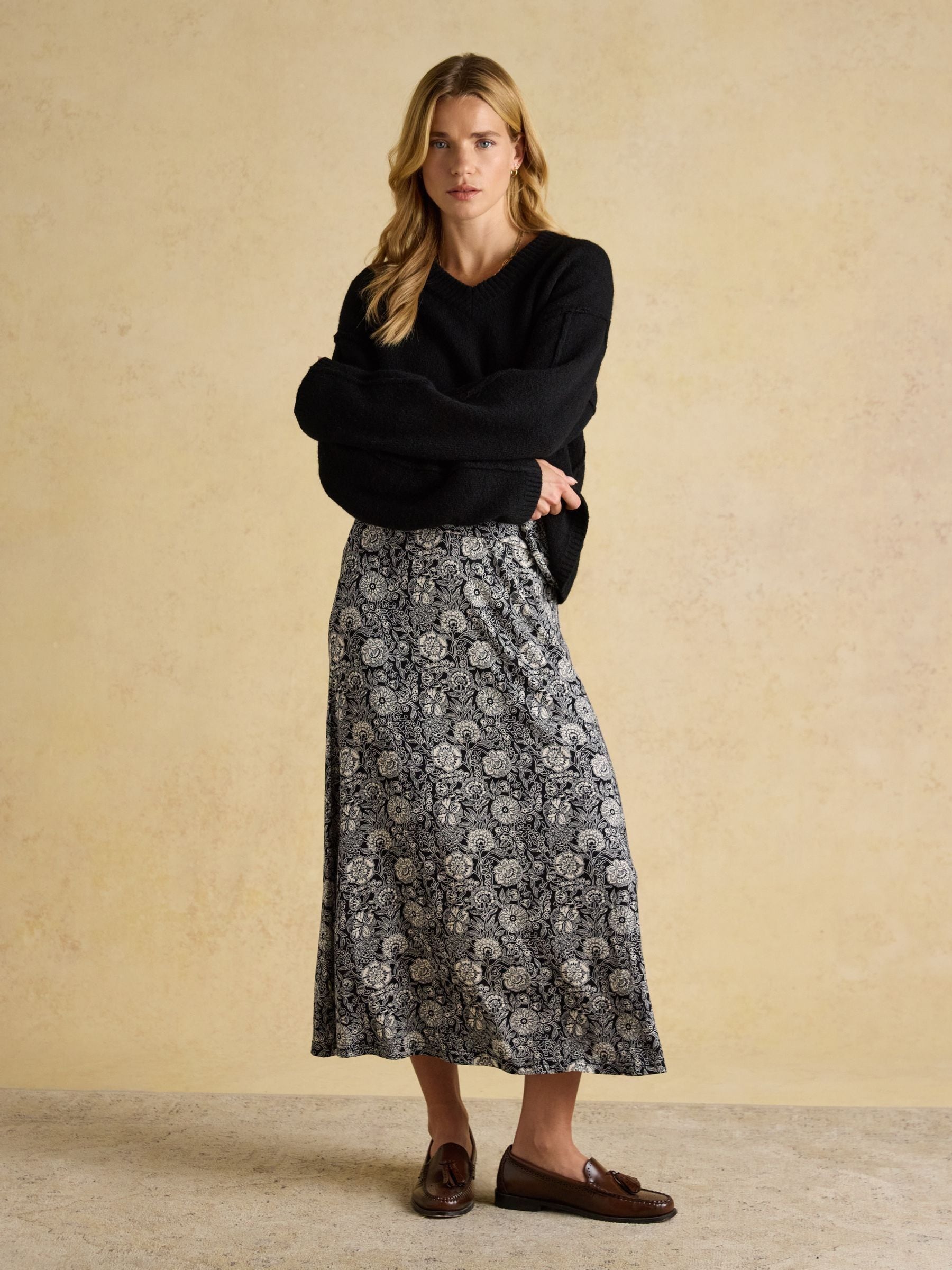 Buy Joules Nia Black Floral Jersey Midi Skirt from the Next UK