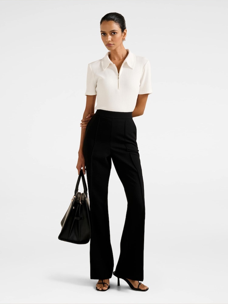 Forever New Black Petite Bethany Pintuck Flared Leg Trousers - Image 5 of 5