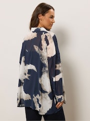 Evans Blue Smudge Print Dip Back Blouse - Image 3 of 6