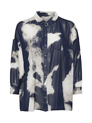 Evans Blue Smudge Print Dip Back Blouse - Image 6 of 6