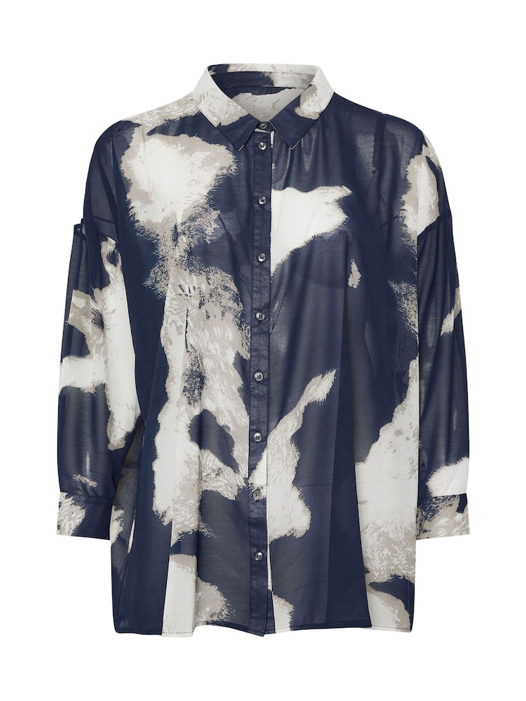Evans Blue Smudge Print Dip Back Blouse - Image 6 of 6