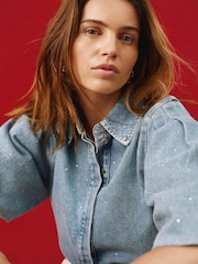 Mint Velvet Blue Denim Embellished Shirt - Image 6 of 8