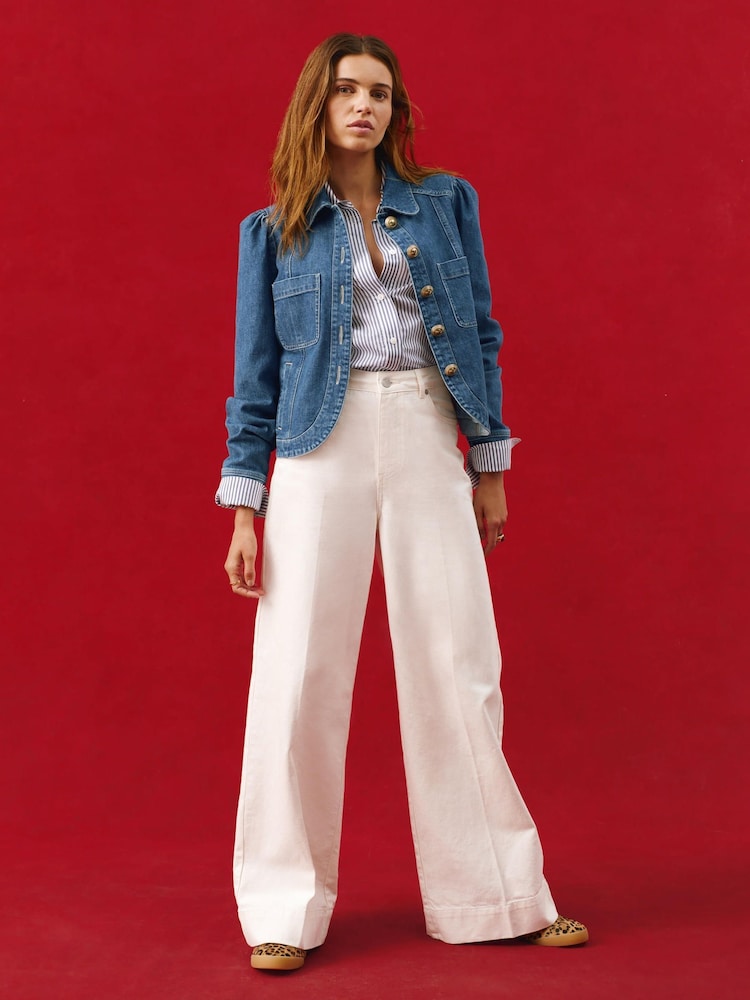 Mint Velvet Blue Button Detail Denim Jacket - Image 2 of 8 Mint Velvet Blue Button Detail Denim Jacket - Image 2 of 8