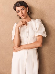 Mint Velvet White Jacquard Detail Top - Image 1 of 7