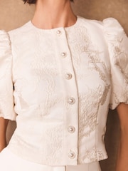 Mint Velvet White Jacquard Detail Top - Image 3 of 7