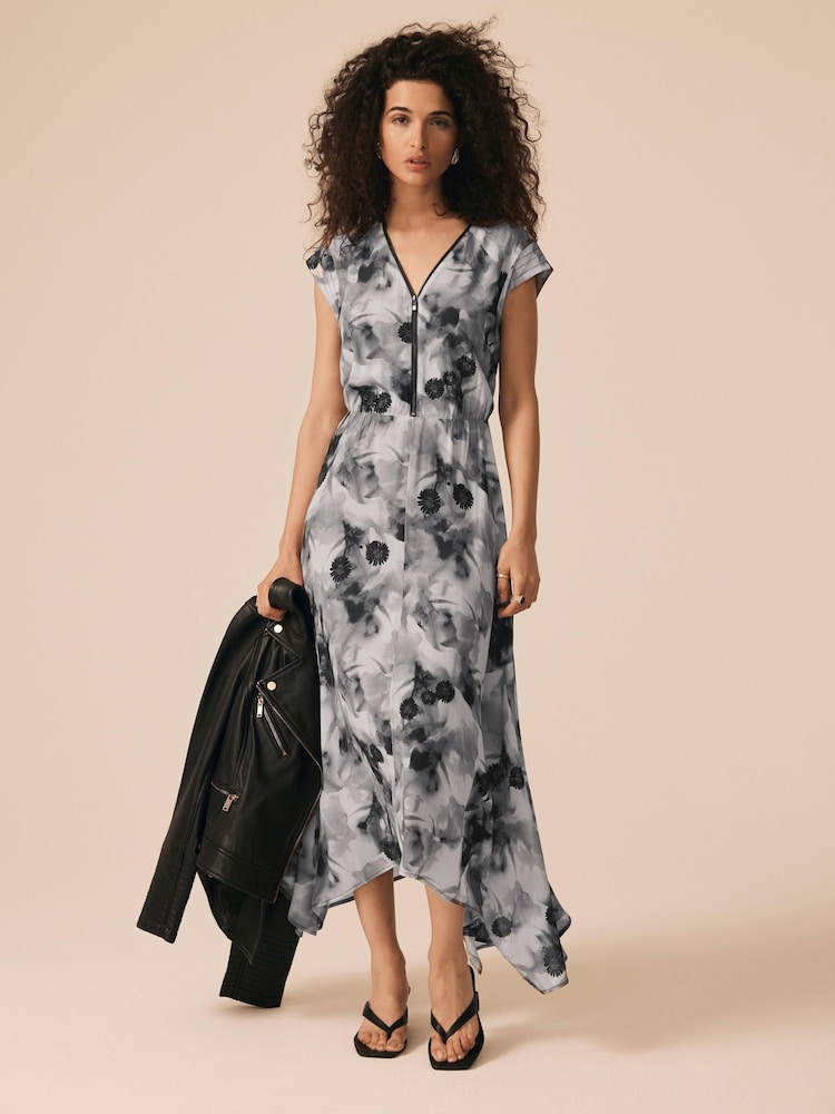 Mint Velvet Grey Abstract Print Midi Dress - Image 1 of 8