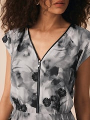 Mint Velvet Grey Abstract Print Midi Dress - Image 4 of 8
