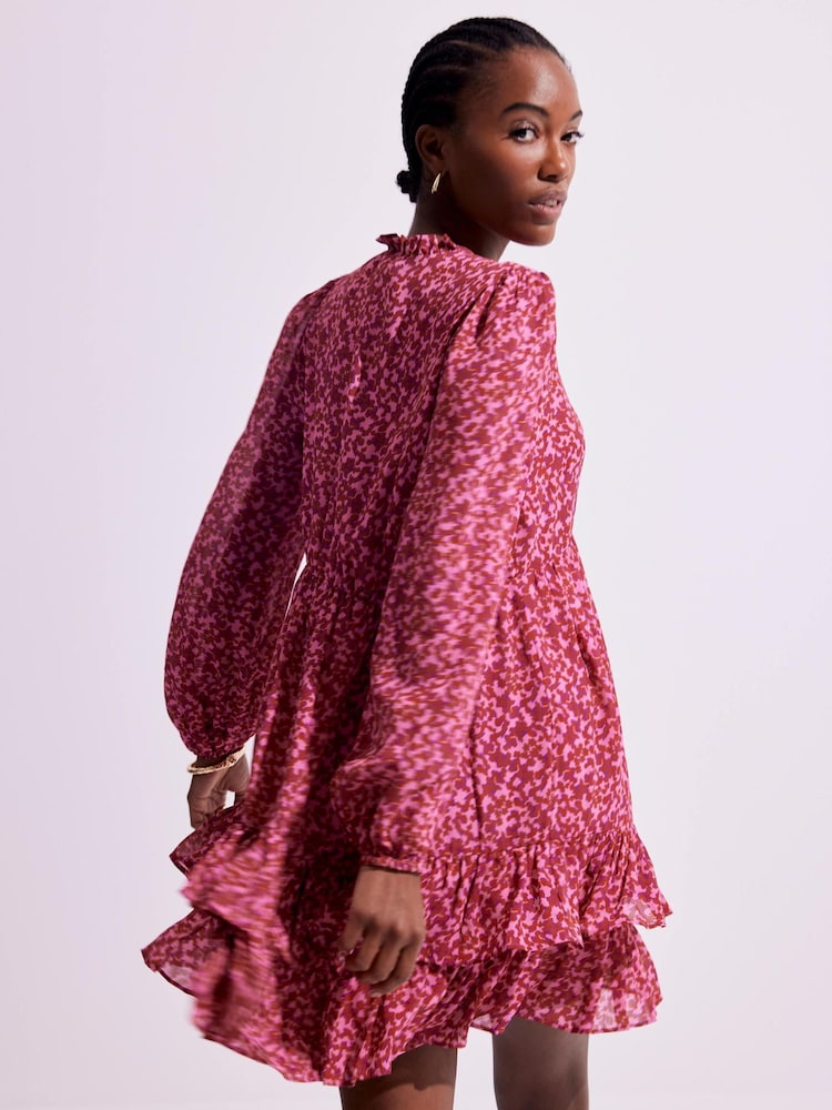 Mint Velvet Pink Floral Print Mini Dress - Image 2 of 8 Mint Velvet Pink Floral Print Mini Dress - Image 2 of 8