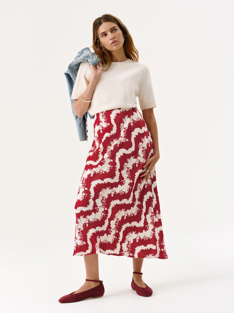 Mint Velvet Red Abstract Floral Print Slip Skirt - Image 1 of 7