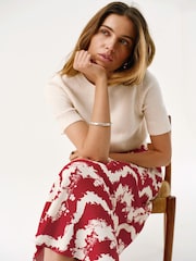 Mint Velvet Red Abstract Floral Print Slip Skirt - Image 4 of 7
