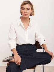 Mint Velvet Cotton Blend Pearl Collar Shirt - Imagen 1 de 8