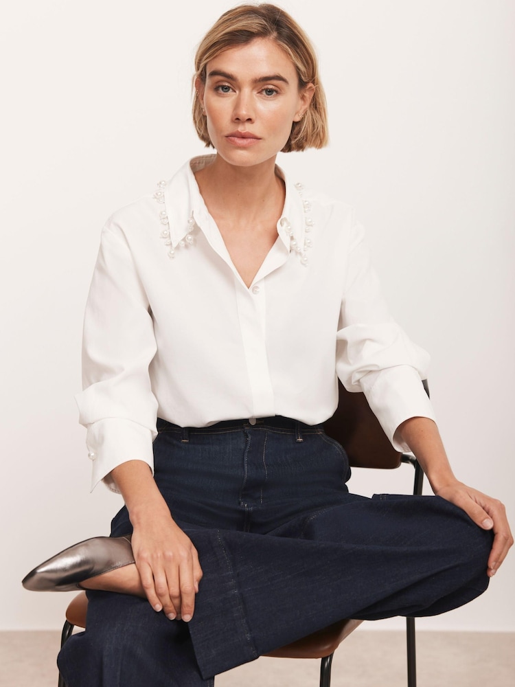 Mint Velvet Cotton Blend Pearl Collar Shirt - Imagen 1 de 8