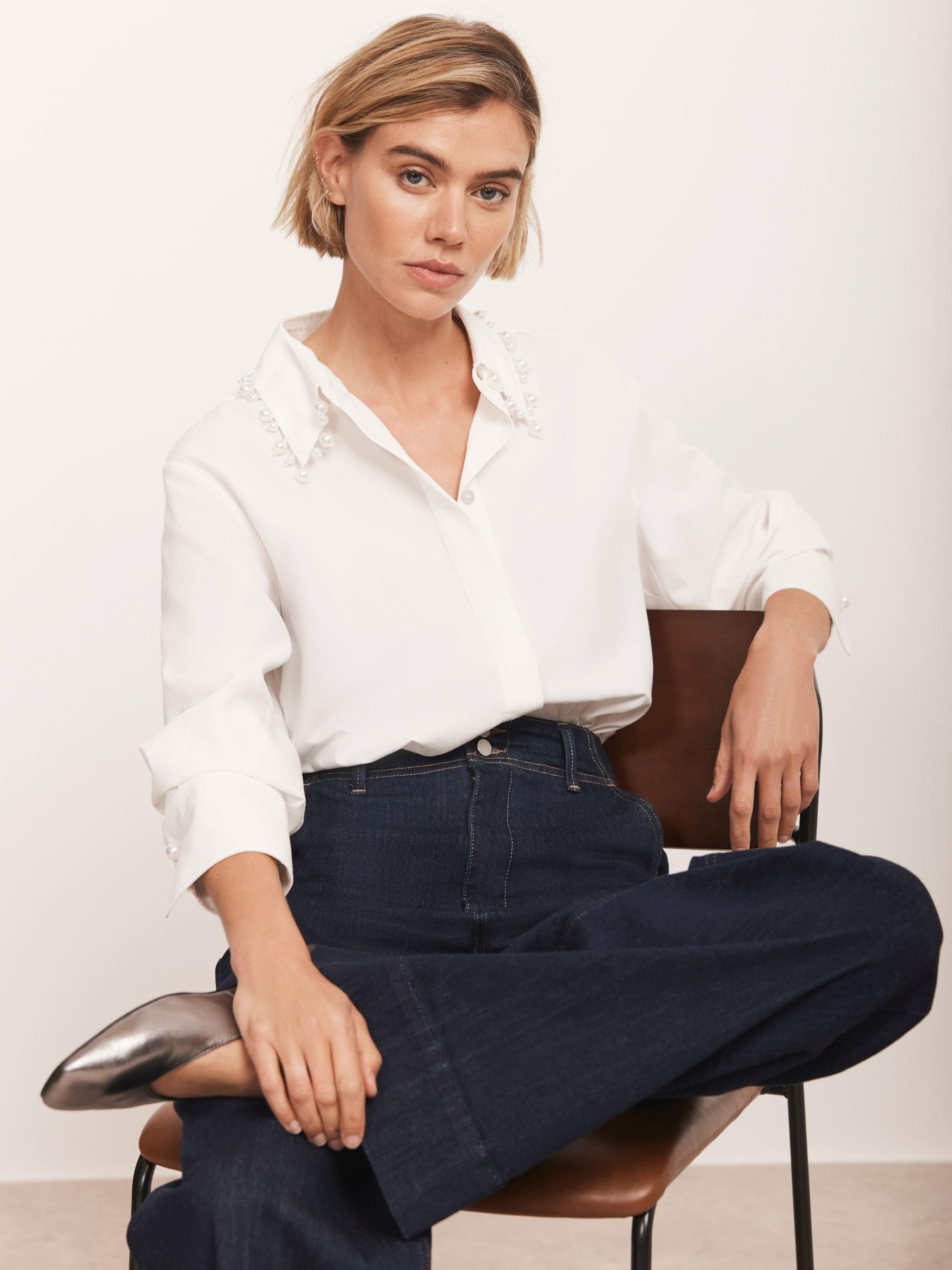 Buy Mint Velvet White Cotton Blend Pearl Collar Shirt from Next