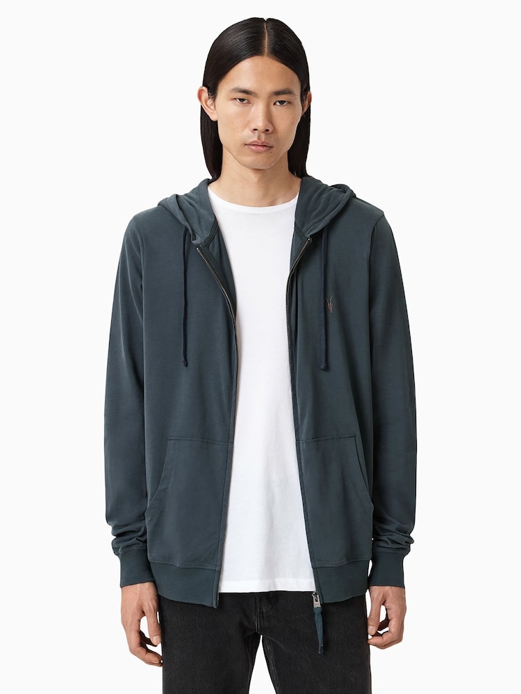AllSaints Blue Brace Zip Up Hoodie - Image 1 of 7