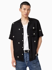 AllSaints Black Fleur Peace Short Sleeve Shirt - Image 1 of 7