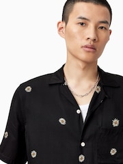 AllSaints Black Fleur Peace Short Sleeve Shirt - Image 2 of 7