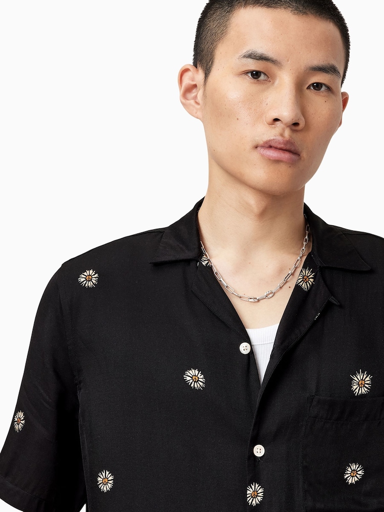 AllSaints Black Fleur Peace Short Sleeve Shirt - Image 2 of 7