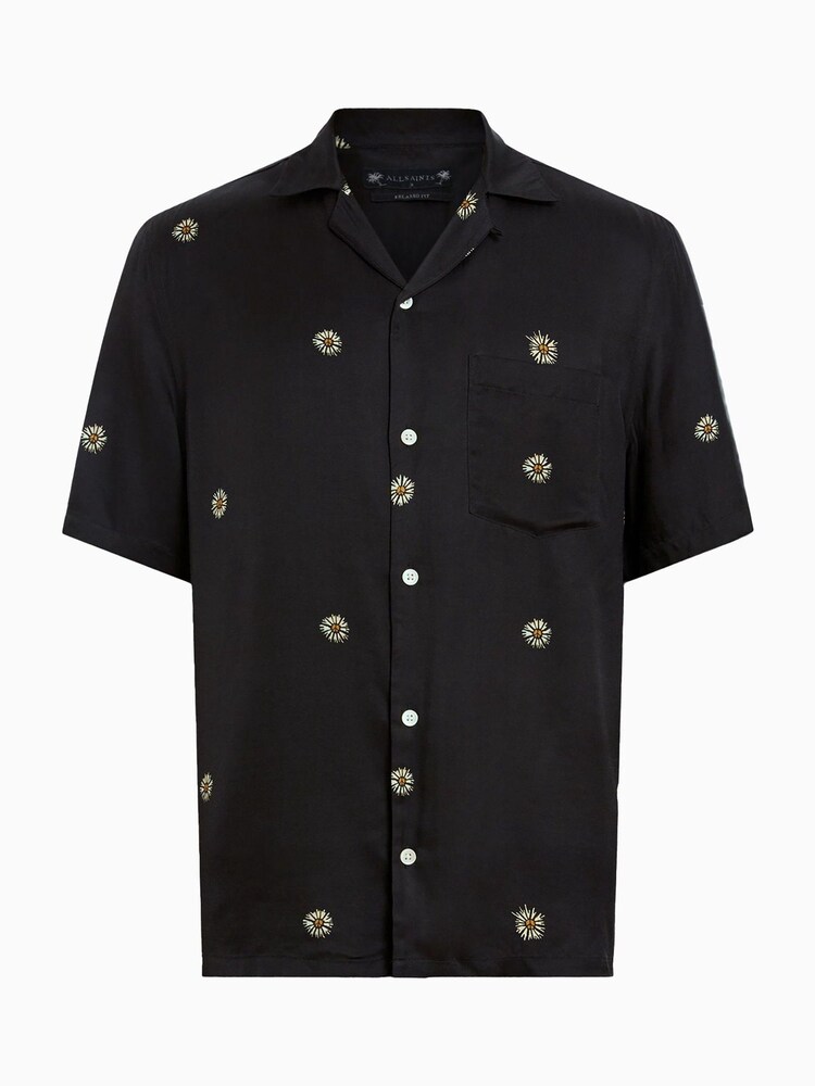 AllSaints Black Fleur Peace Short Sleeve Shirt - Image 7 of 7
