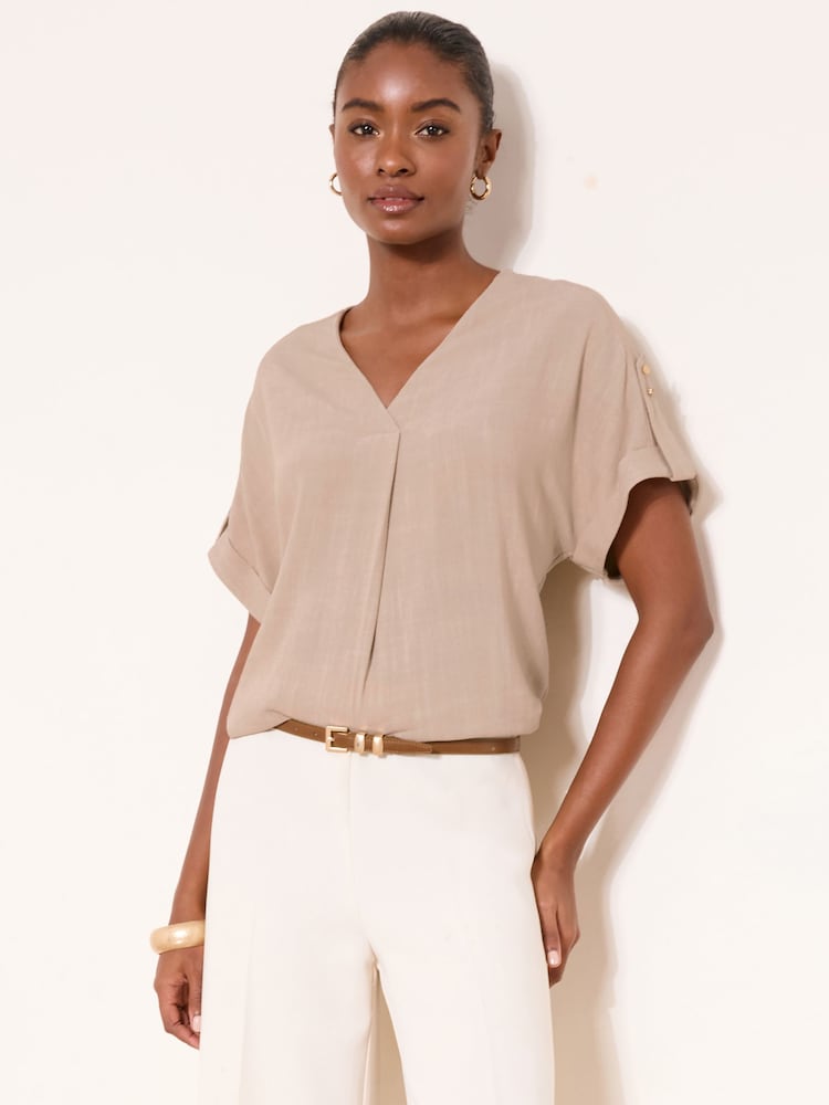 Ουδέτερο - Lipsy Touch Of Linen V-Neck Top - Εικόνα 1 του 4