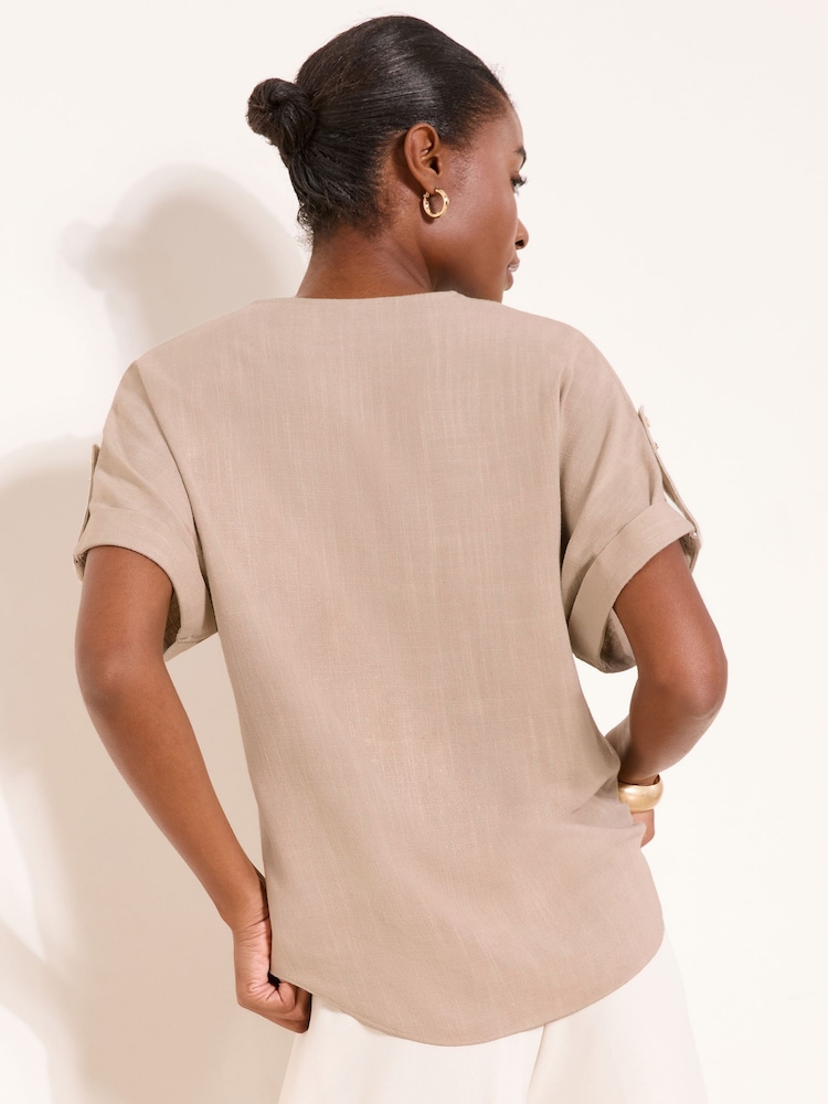 Ουδέτερο - Lipsy Touch Of Linen V-Neck Top - Εικόνα 4 του 4