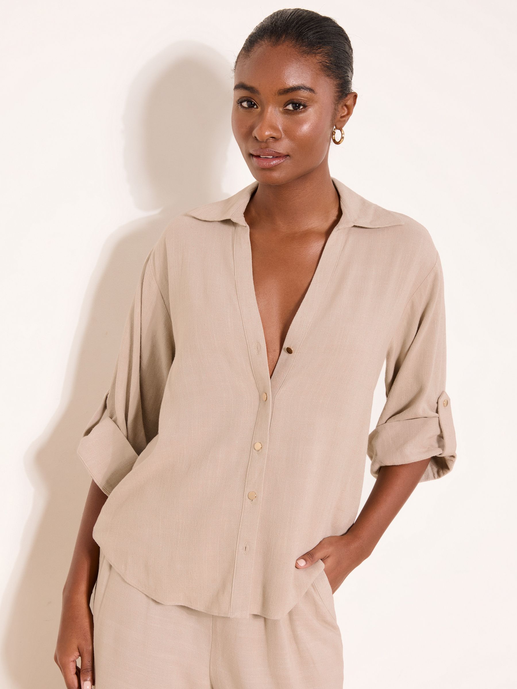 Buy Lipsy Neutral Touch Of Linen Long Sleeve Shirt from the Next