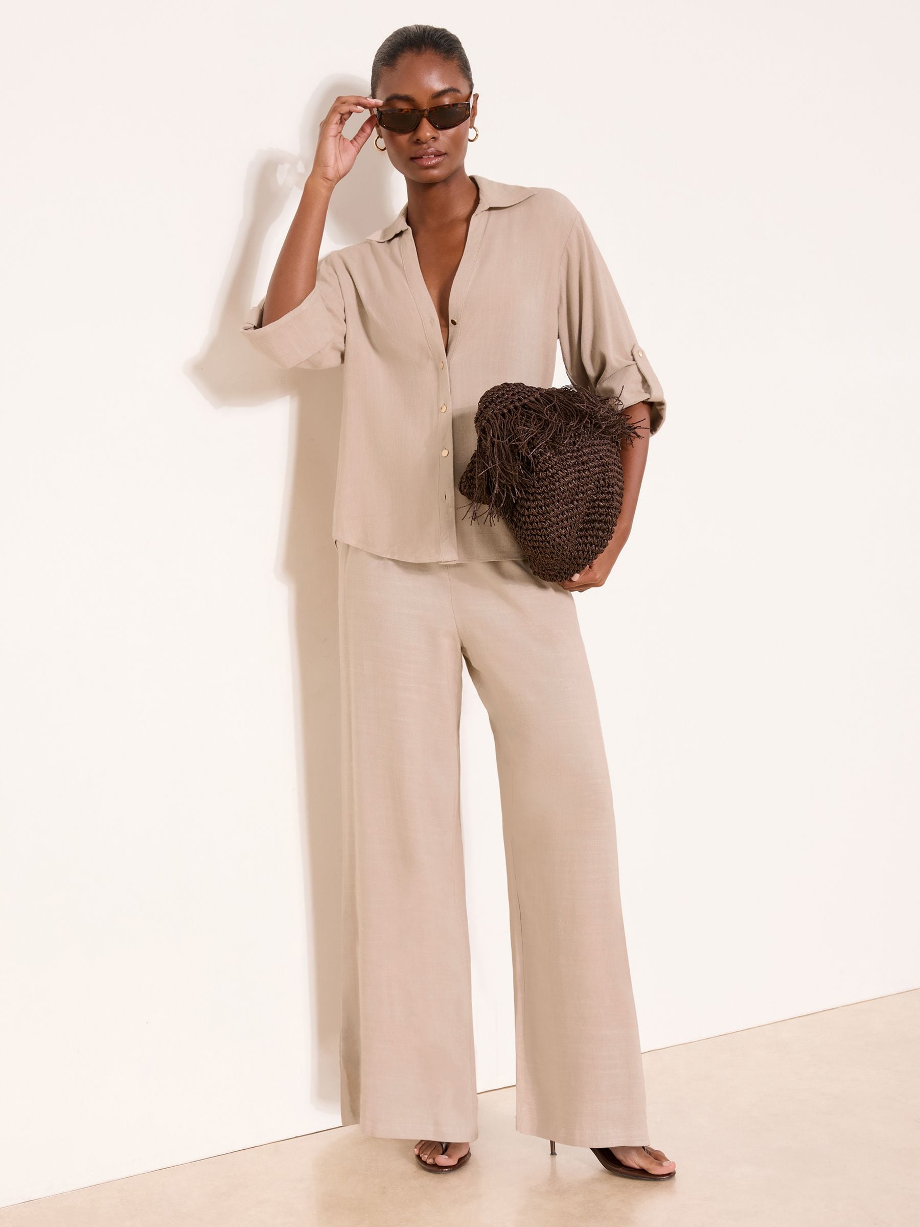 Buy Lipsy Neutral Touch Of Linen Long Sleeve Shirt from the Next