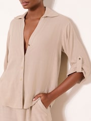 ნეიტრალური - Lipsy Touch Of Linen Long Sleeve Shirt - სურათი 3 4-დან