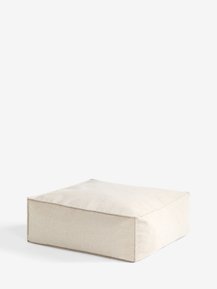 Natural Large Tweedy Plain Square Pouffe - Image 2 of 2