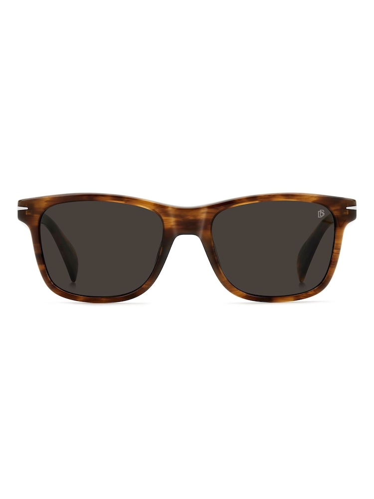 Eyewear by David Beckham Rectangular Brown Sunglasses in Horn - Image 1 of 4